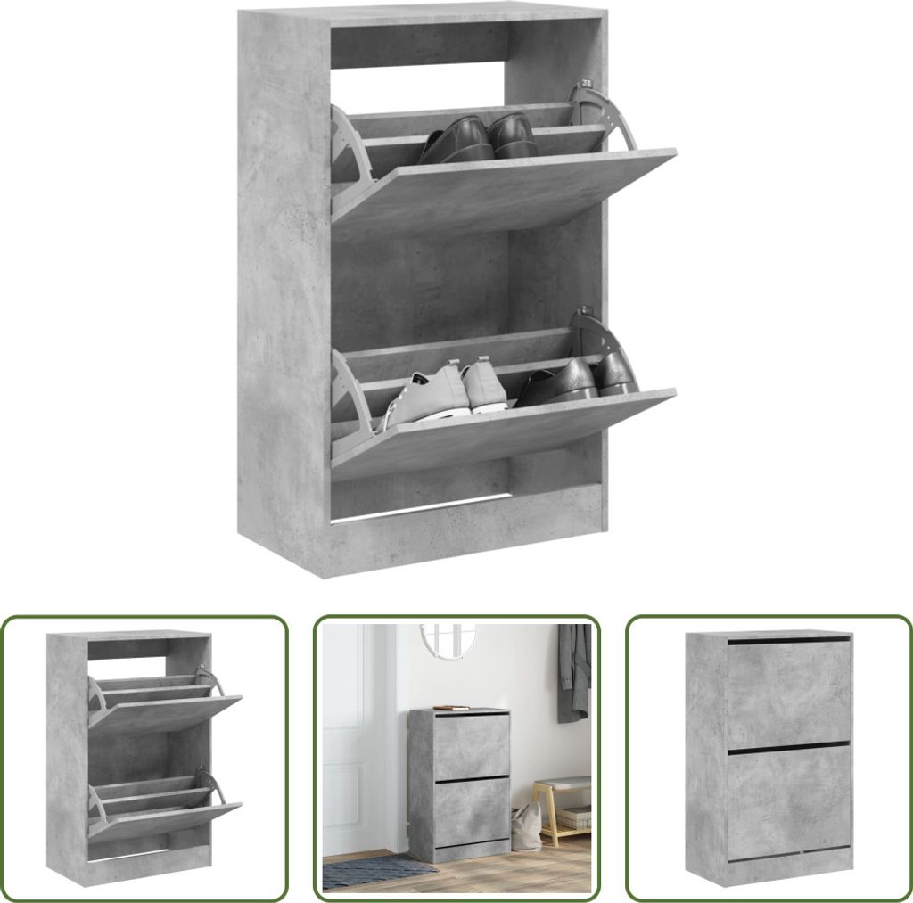 The Living Store Schuhschrank Betongrau 60x34x96,5 cm Holzwerkstoff