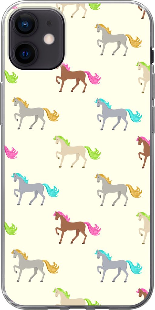MuchoWow Handyhülle Schutzhülle Hülle für Telefoonhoesje iPhone 12 mini Mädchen - Pferde - Muster - Mädchen - Kinder - Kinder Silikon Softc...
