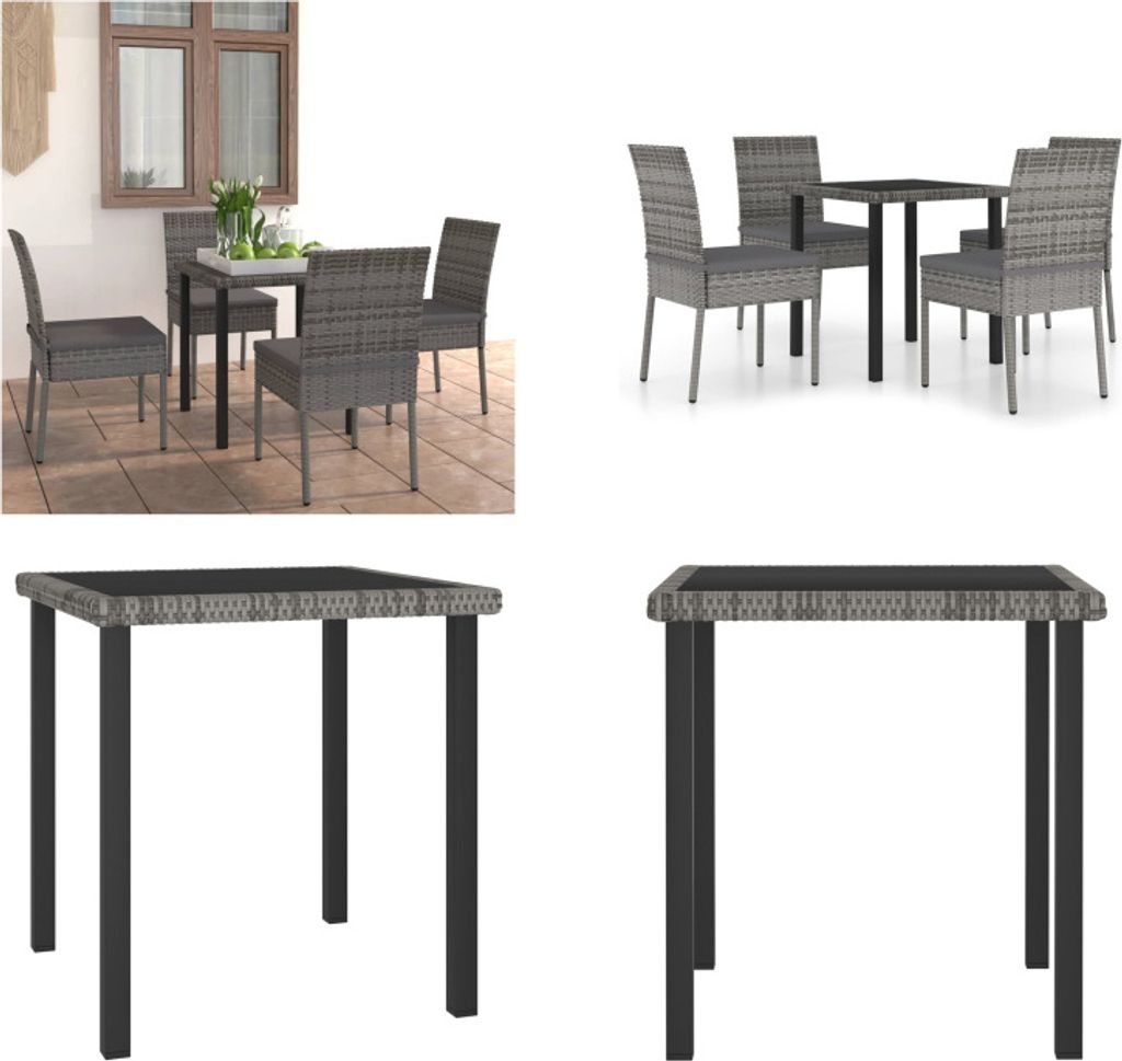 vidaXL 5 tlg. Garten Essgruppe Poly Rattan Grau - Garten-Essgruppe - Garten-Essgruppen - Sitzgruppe - Sitzgruppen