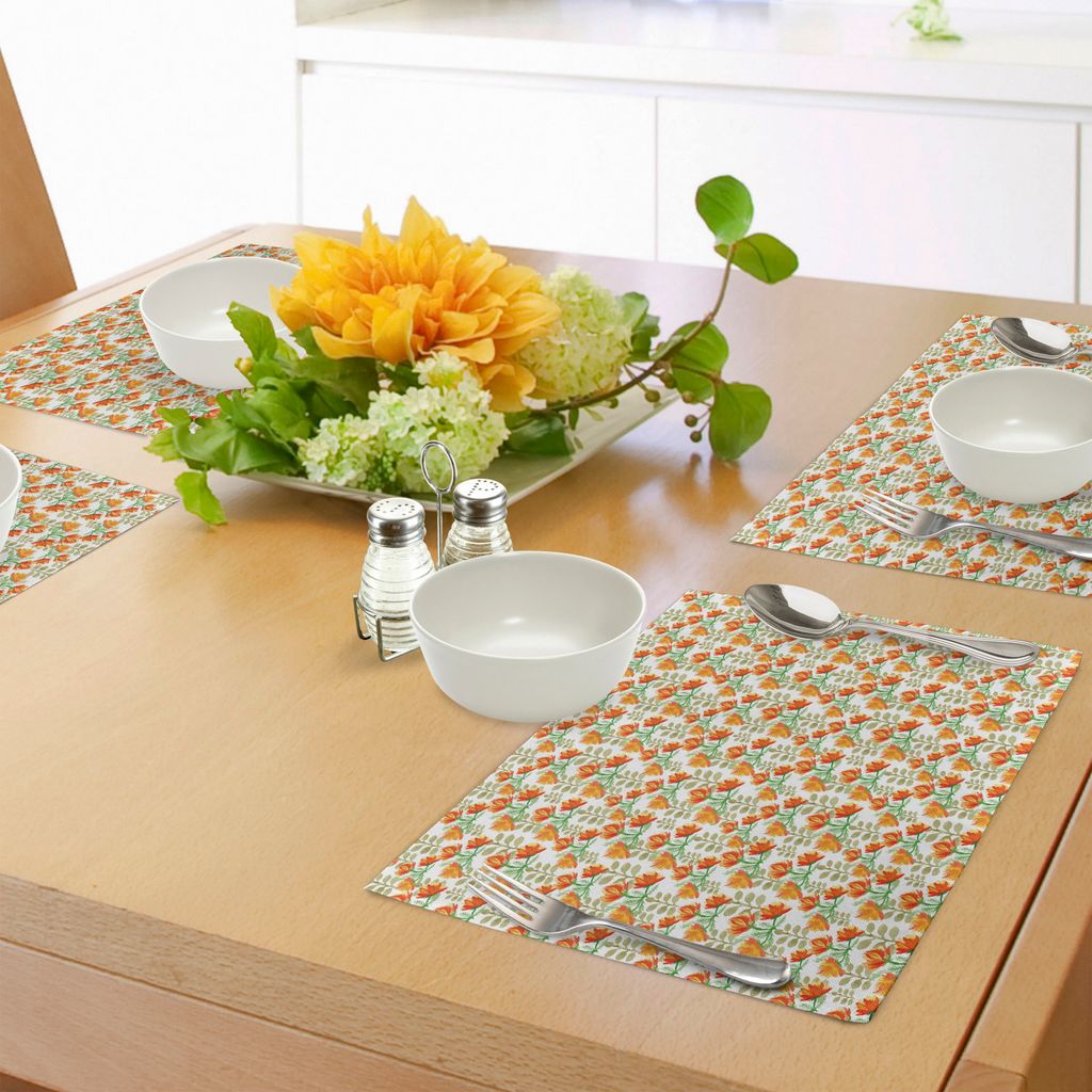 ABAKUHAUS Blumen Platzmatten, Charming Blossom Garden Feld Frühling Zweige Aquarell Artwork, Tiscjdeco aus Farbfesten Stoff für das Esszimmer und...