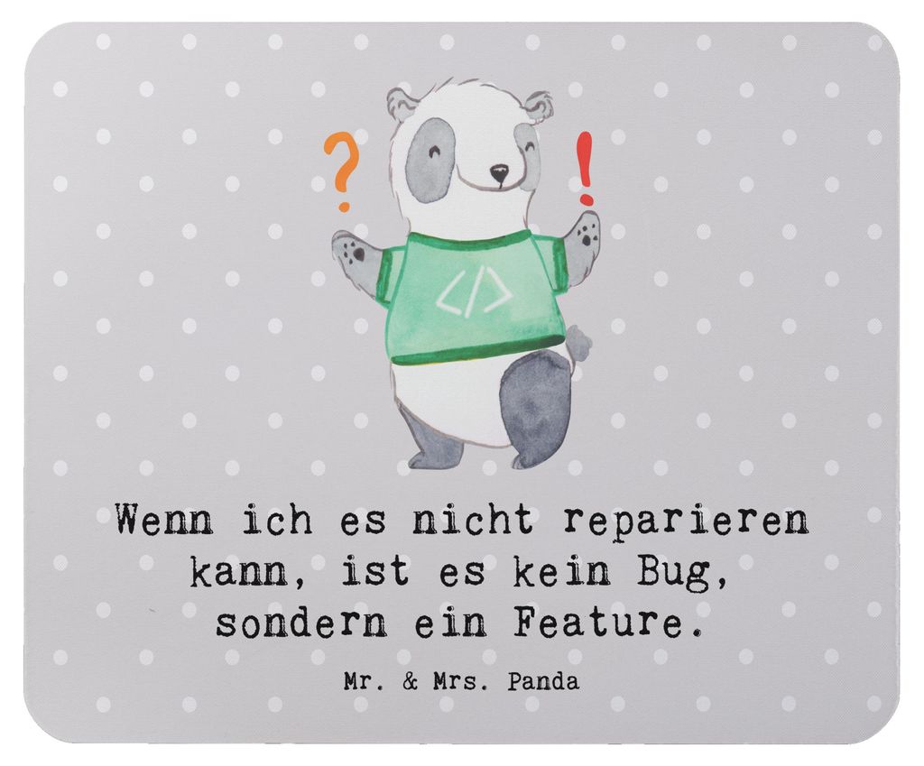 Mr. & Mrs. Panda Mauspad Feature Charme - Grau Pastell - Geschenk, Mouse Pad, Mousepad, pc, Beruf, Bug, handgefertigte Geschenke, Softwareentwickle...