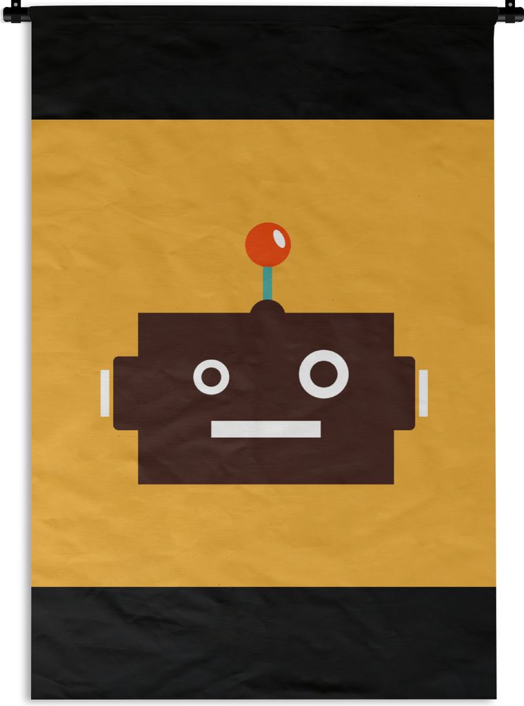 MuchoWow Wandteppich Wandbehang Roboter - Gesicht - Antenne - Gelb - Jungen - Kind 90x135 cm Tapisserie Dekoration Wandtuch - Baumwolle - Wandsku...
