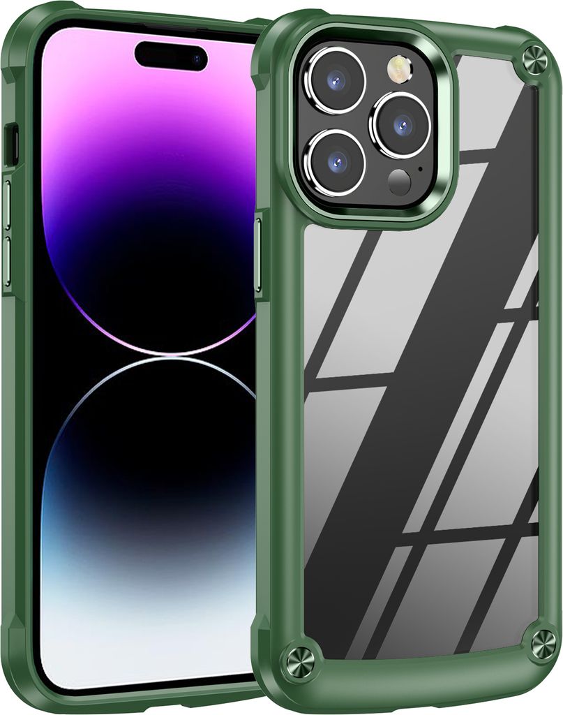 Hülle für iPhone 15 Pro Hybrid Transparente PC Robust TPU Bumper Stoßfest Schutzhülle Grün