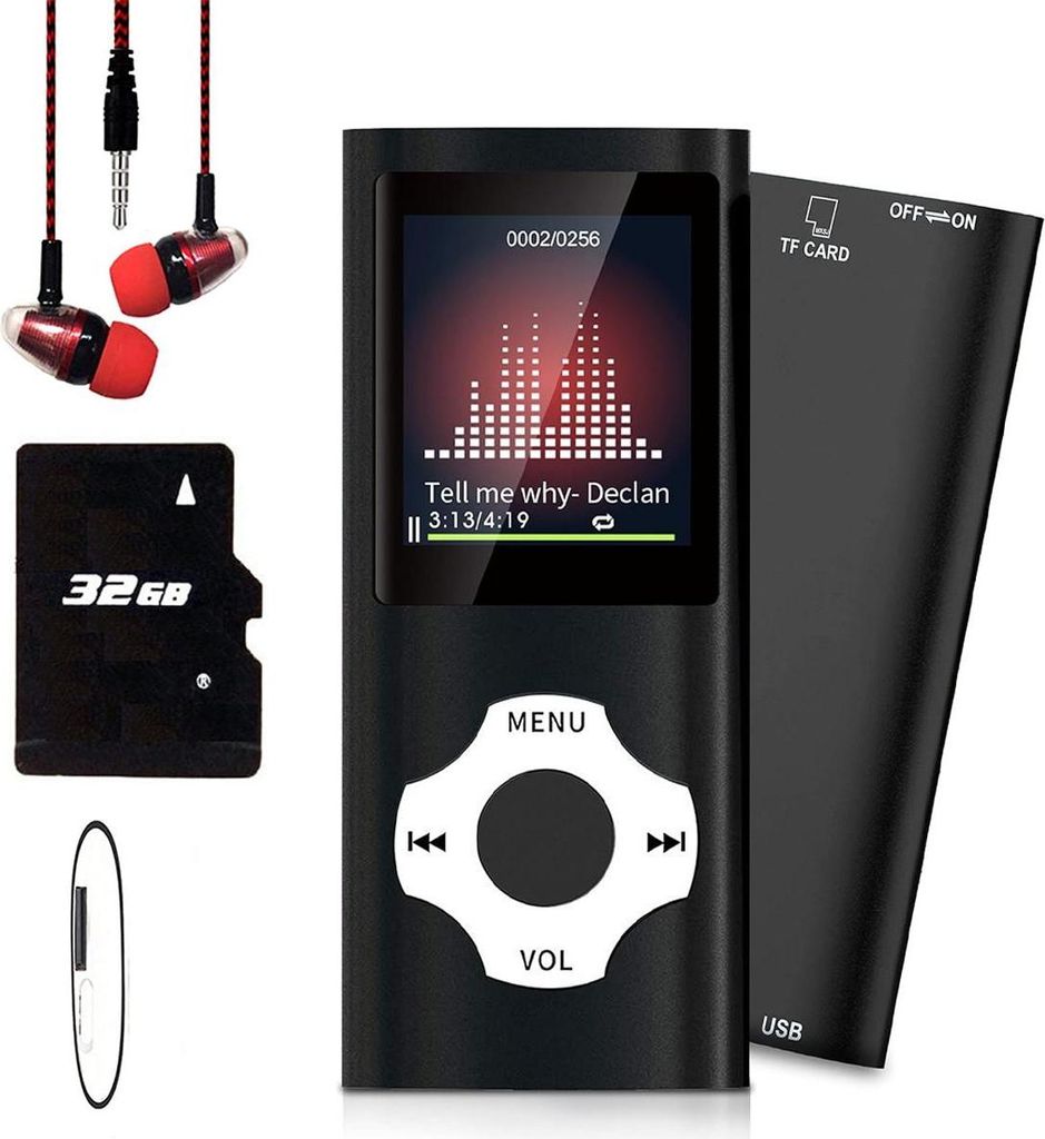 MP3-Player/MP4-Player, Hotechs MP3-Musikplayer mit 8 GB Speicherkarte, schlankem, klassischem 1,82-Zoll-LCD-Display, Mini-USB-Anschluss, FM-Radio u...