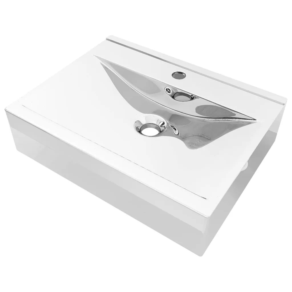 Lavabo de salle de bain rectangulaire 60 cm en céramique coloris argent