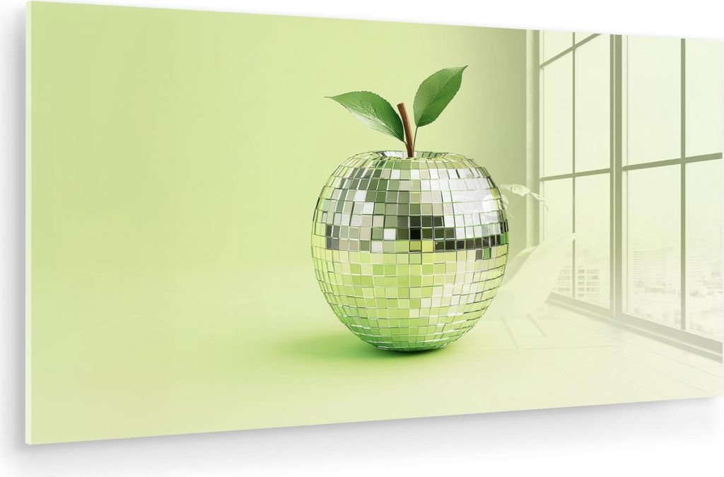 MuchoWow Glasbilder - Bilder auf Wandbild - Foto auf Glas Grün - Disco - Dekoration - Apfel 120x60 cm Wanddekoration aus Glas - Acrylglasbild - Ac...