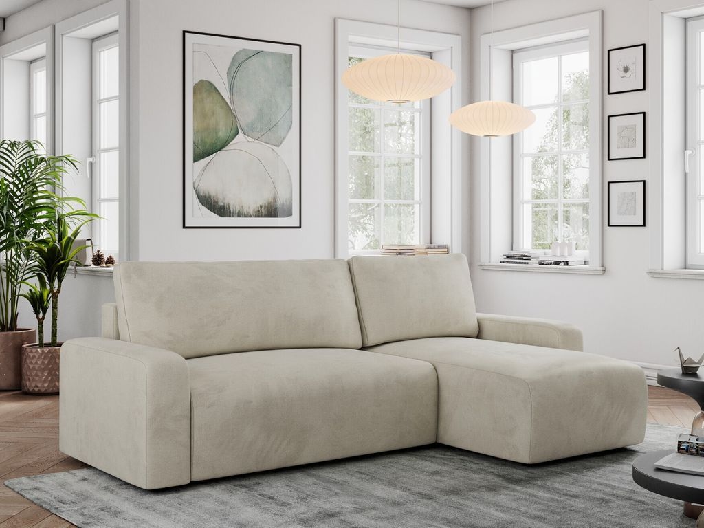 Velvet Stoff, Velvet Couch, Sofa mit Schlaffunktion und Bettkasten, Schlafsofa Velvet, Couchgarnitur Ecke Bettcouch, Velvet Stoff - ARGOS - Beige V...