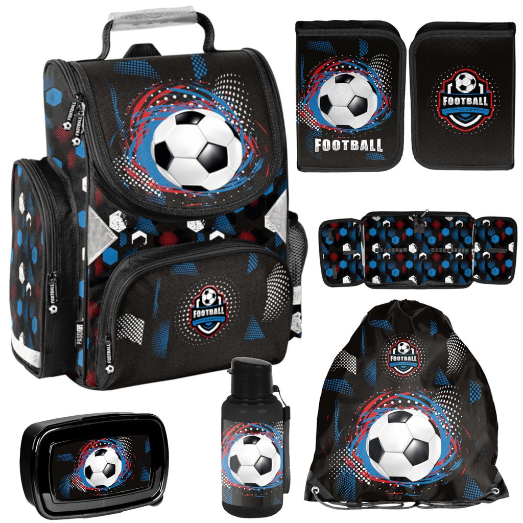 Schulranzen Fußball Football für Kinder mit Federmäppchen Produktbild 