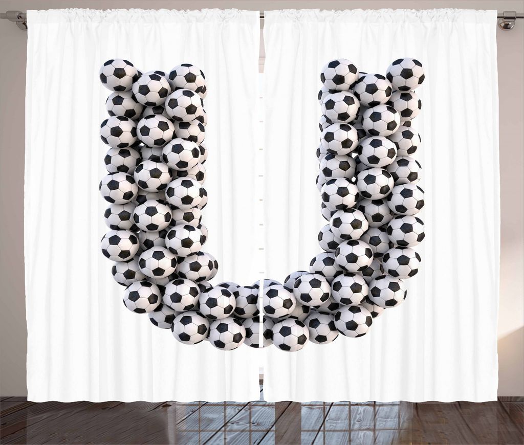 ABAKUHAUS Buchstabe U Rustikaler Vorhang, Fußball im Freien Sport, Wohnzimmer Universalband Gardinen mit Schlaufen und Haken, 280 x 245 cm, Schwar...