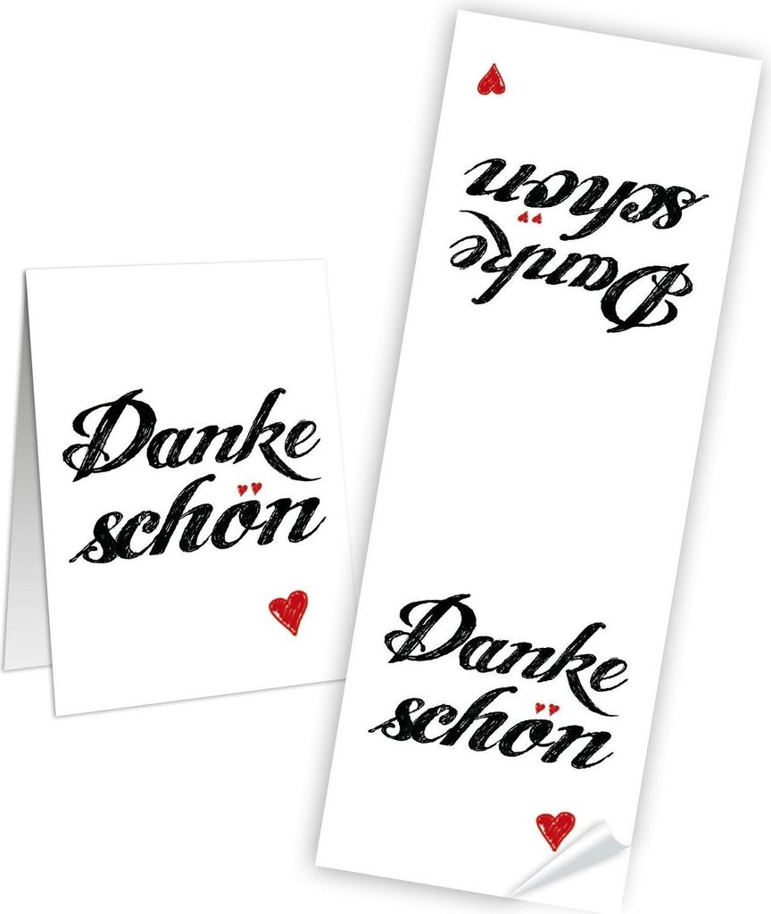 25 große DANKESCHÖN HERZ rot DANKE Aufkleber 7 x 21 cm für Gäste Geschenkverpackung Weihnachten Kunden Verpackung Gastgeschenk Mitgebsel Sticke...