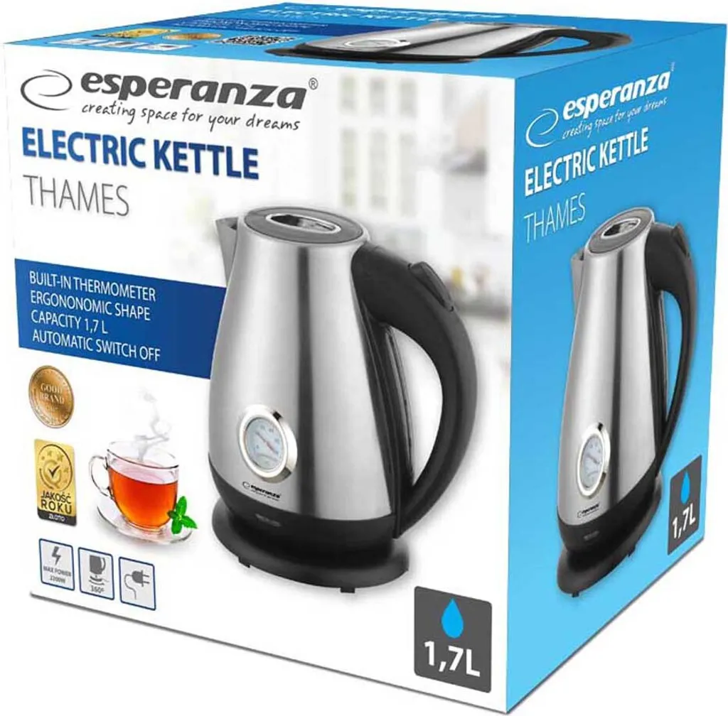 Esperanza EKK011K Bollitore 1.7 Litri 2200W Vetro e LED Blu Nero - 12