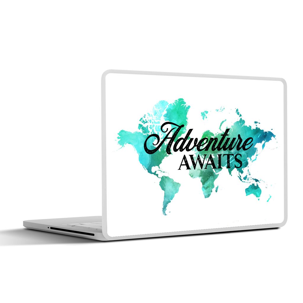 MuchoWow Laptop Aufkleber Sticker Cover Weltkarte - Zitat - Aquarell 25x18 cm - Laptop-Deko