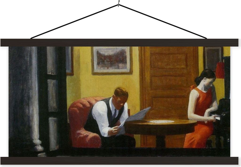 MuchoWow Textilposter Zimmer in New York - Edward Hopper 90x45 cm mit schwarzem Rahmen - Klemmleisten
