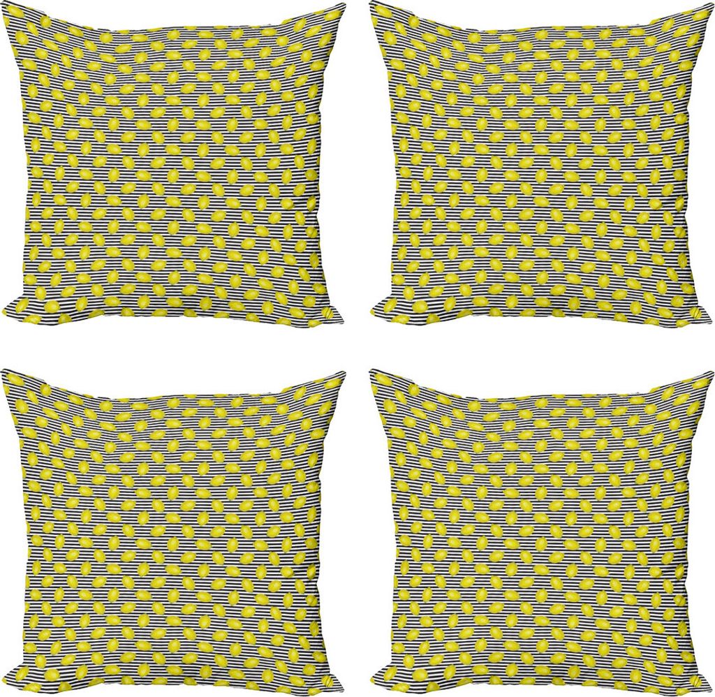 ABAKUHAUS Zitronen Kissenbezug Set (4 Stück), Citrus Motiv Stripes Kunst, Moderner Doppelseitiger Digitaldruck, 60 cm x 60 cm, Apfelgrün Koksgraue