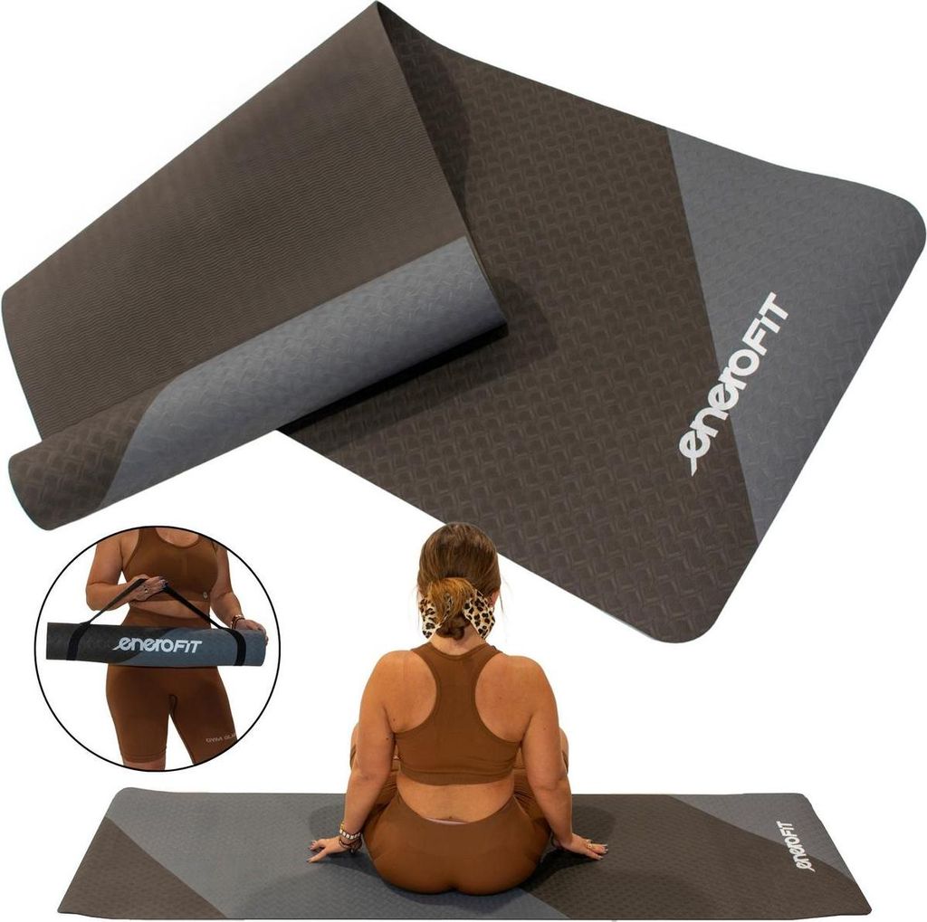 Yoga- & Fitnessmatte ENERO FIT – 183x61x0,4 cm, TPE, rutschfest, grau-schwarz, leicht & kompakt