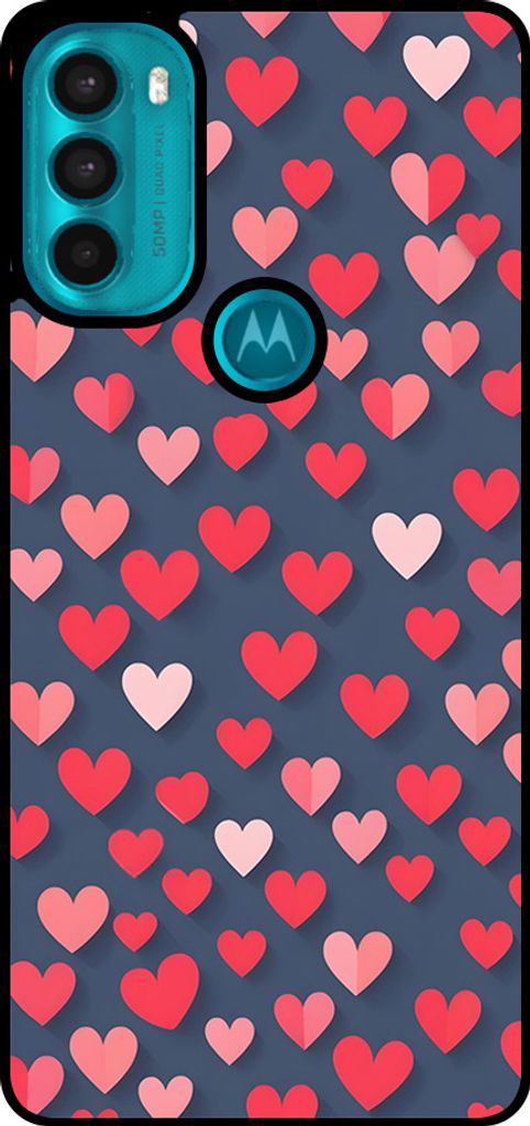 Smartphonica Telefon Fall passt Motorola Moto G71 5G mit rosa und roten Herzen drucken - TPU Backcover Fall mit rosa und roten Herzen Design