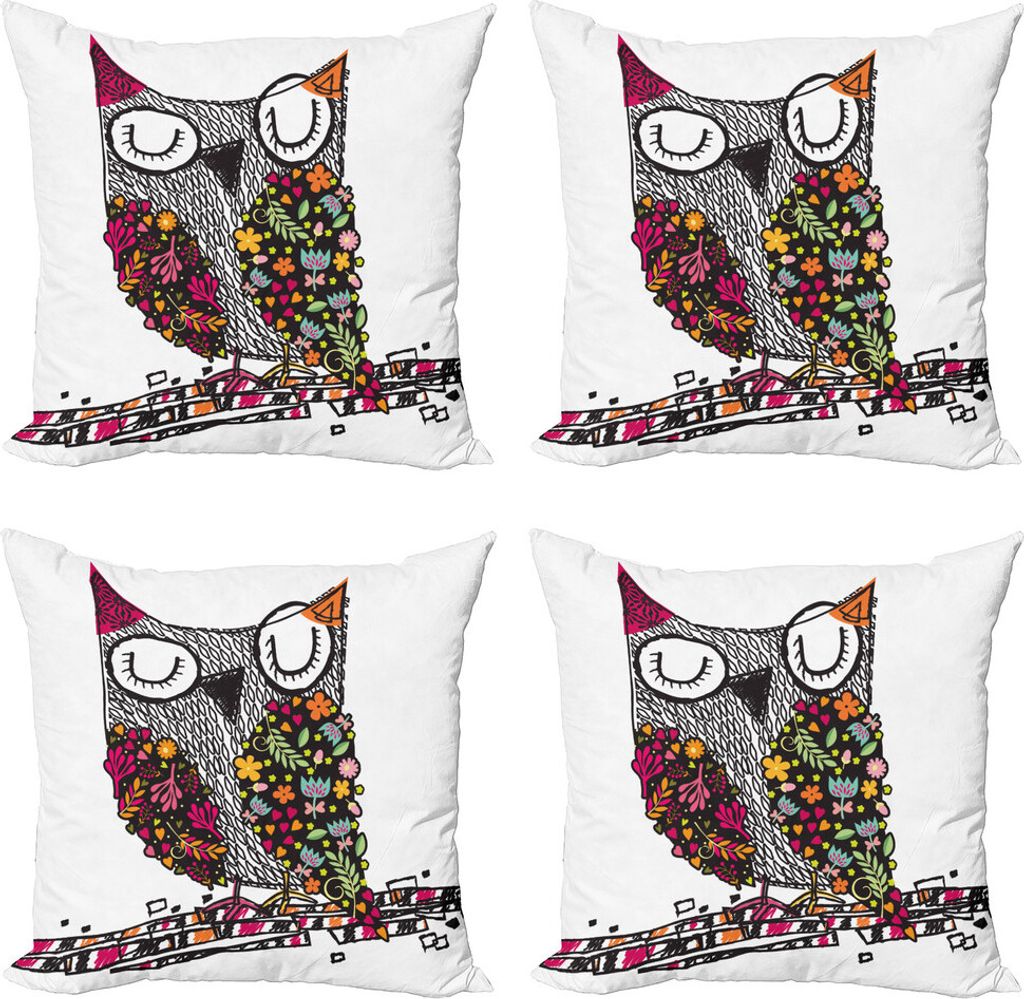 ABAKUHAUS Eulen Kissenbezug Set (4 Stück), Geometrische Blumenblüten, Moderner Doppelseitiger Digitaldruck, 50 cm x 50 cm, Mehrfarbig