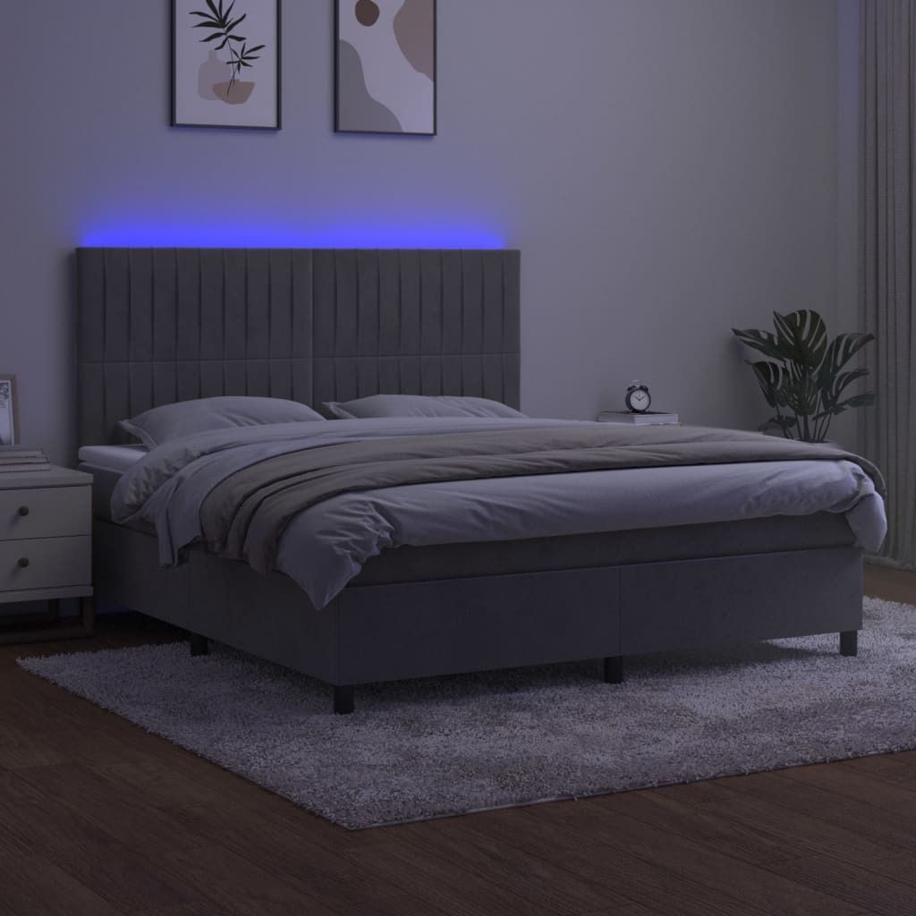 "Rabatt" Boxspringbett mit Matratze - 2 Personen - Strapazierfähiger Stoff - & LED Hellgrau 180x200 cm Samt - Klassische Betten CC6264