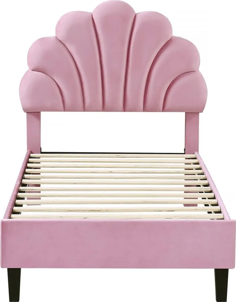 Lit coquillage en velours Manon Rose 90x190 cm pour chambre d'enfant