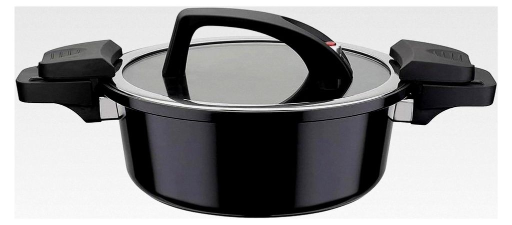 Energiesparender Kochtopf mit Glasdeckel, 24 cm, 4 L, Schwarz