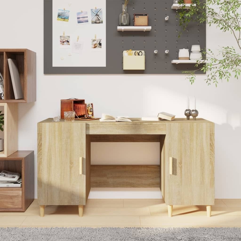 The Living Store Schreibtisch Sonoma-Eiche 140x50x75 cm Holzwerkstoff