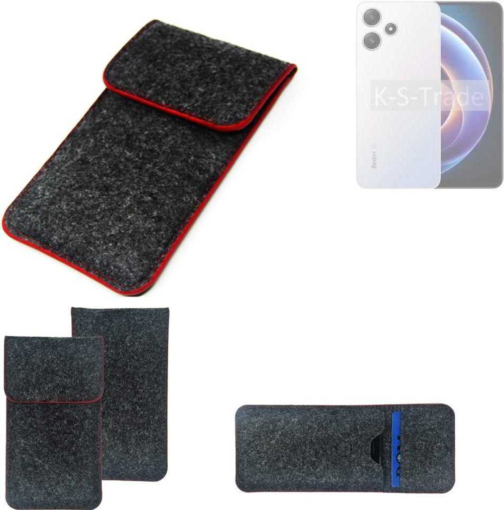 K-S-Trade Handy Schutz Hülle kompatibel mit Xiaomi Redmi Note 12R Schutzhülle Handyhülle Filztasche Pouch Tasche Case Sleeve Filzhülle dunkelgrau