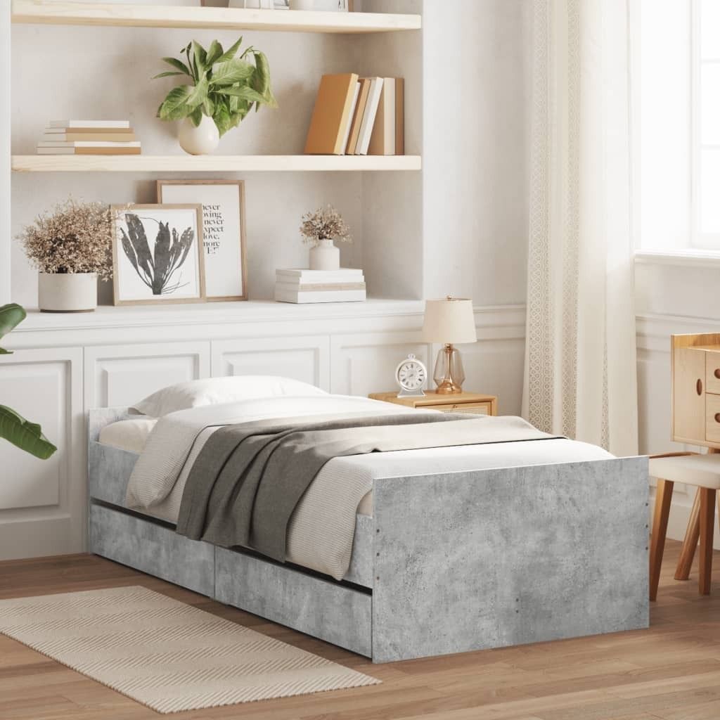 Maison Exclusive - Bettgestell mit Schubladen Betongrau 100x200 cm