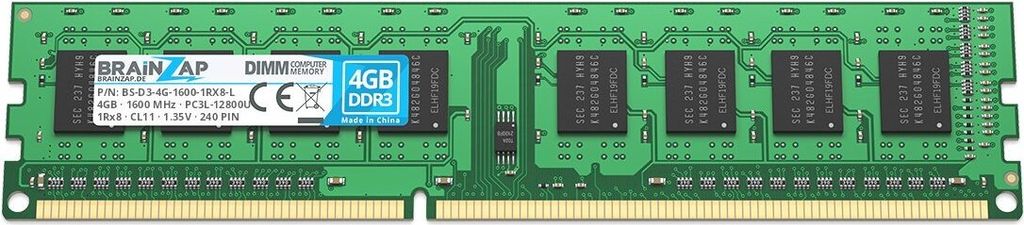 BRAINZAP 4GB DDR3 1600MHz PC3L-12800U-11 DIMM CL11 1Rx8 Zdjęcie produktu 