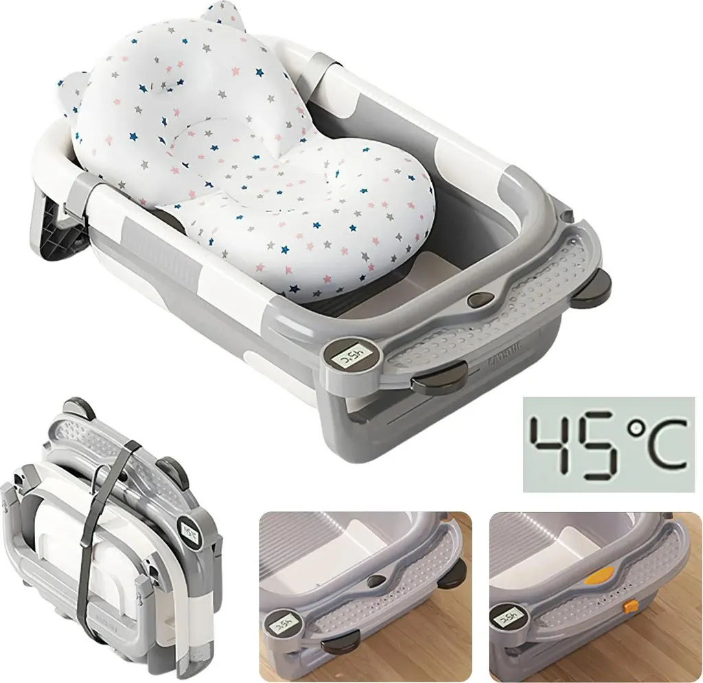 Vaschetta Bagnetto Neonato Pieghevole + Cuscino e Termometro Verde