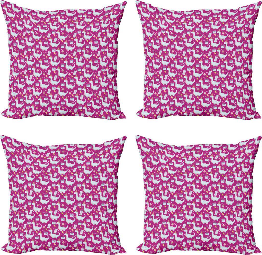ABAKUHAUS Drachen Kissenbezug Set (4 Stück), Geburtstags-Thema Geschenkboxen, Moderner Doppelseitiger Digitaldruck, 45 cm x 45 cm, Magenta und Mul...