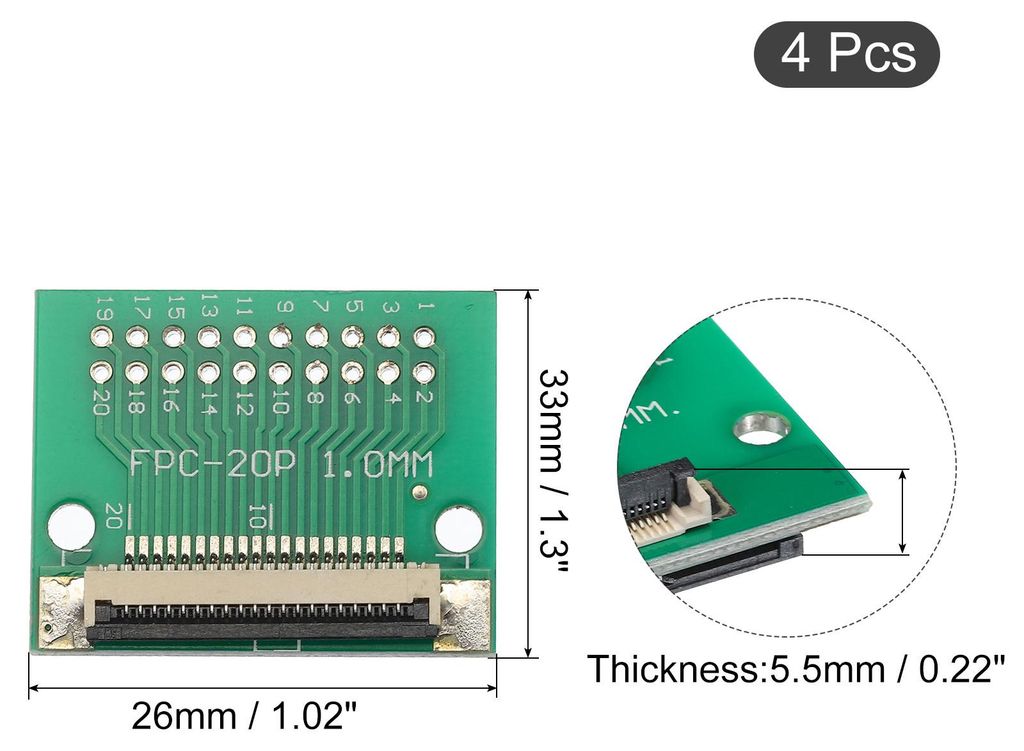 4 Stš¹ck FPC FFC PCB Platine 20P 0.5mm am Sockel Seite Rš¹ckseite 1.0mm bis DIP 2.54mm fš¹r LCD 3D Drucker Kamera DVD TV