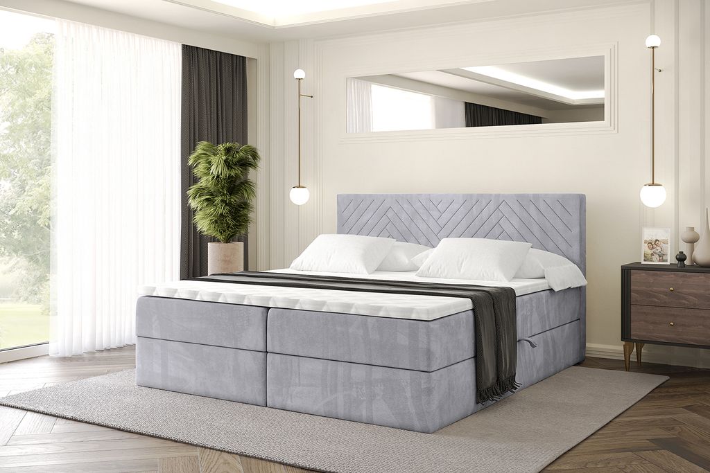 ALTDECOR Boxspringbett mit Matratze und Lattenrost, Topper, Polsterbett mit Bettkasten, Bett mit Stauraum H4-Matratze, Doppelbett, Boxbett - VEXA -...