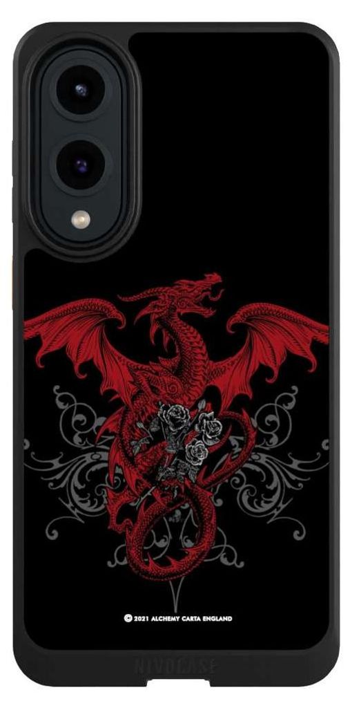 NIVOCASE Hülle für Samsung Galaxy S25 Edge Handyhülle NIVOcore Case Schwarz Drache Gothic Rot