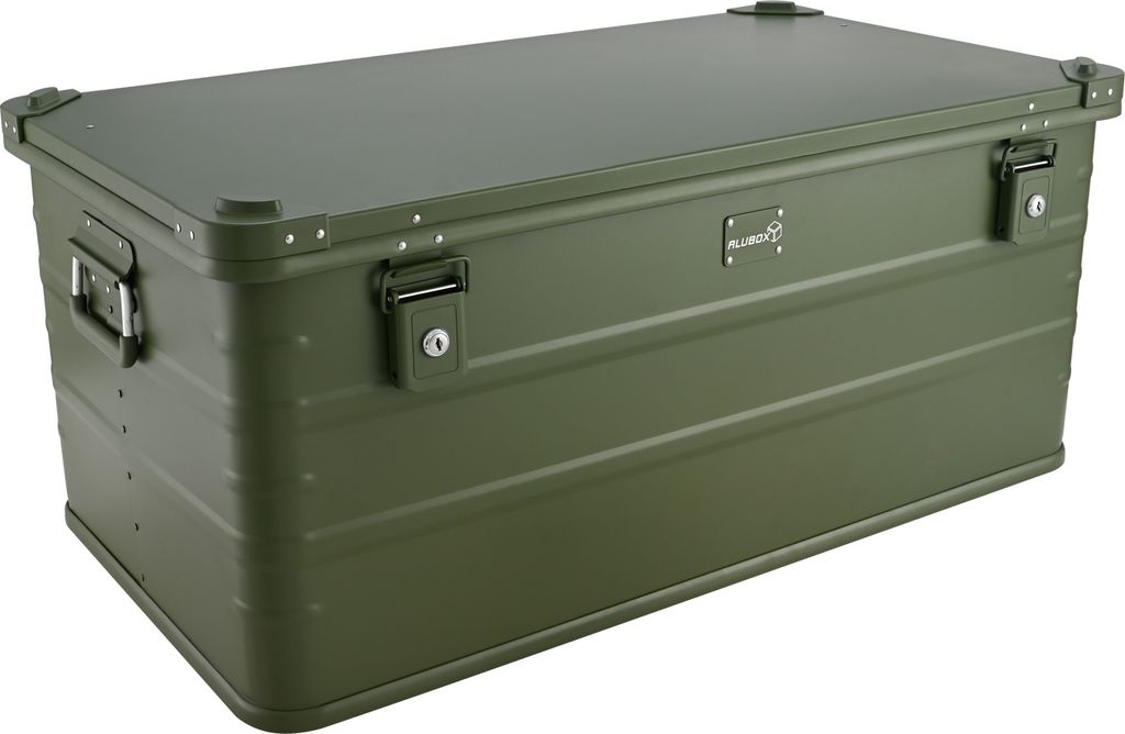 ALUBOX 141 Liter olivgrün - Stapelecken - Alubox mit Deckel - Transportbox in camouflage grün - 141 Liter