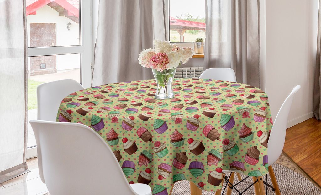 ABAKUHAUS Bunt Runde Tischdecke, Bäckerei-Tupfen, Kreis Tischdecke Abdeckung für Esszimmer Küche Dekoration, 150 cm, Mehrfarbig