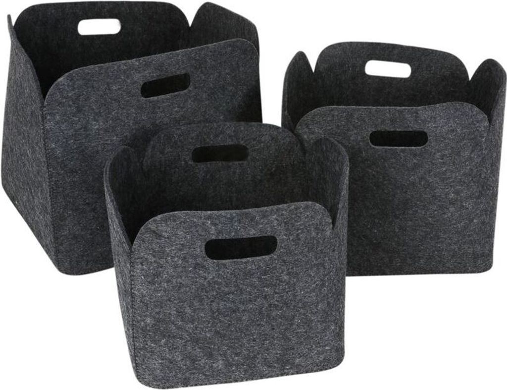 Filzkorb Filztasche Set 3er mit Tragegriff anthrazit Produktbild 