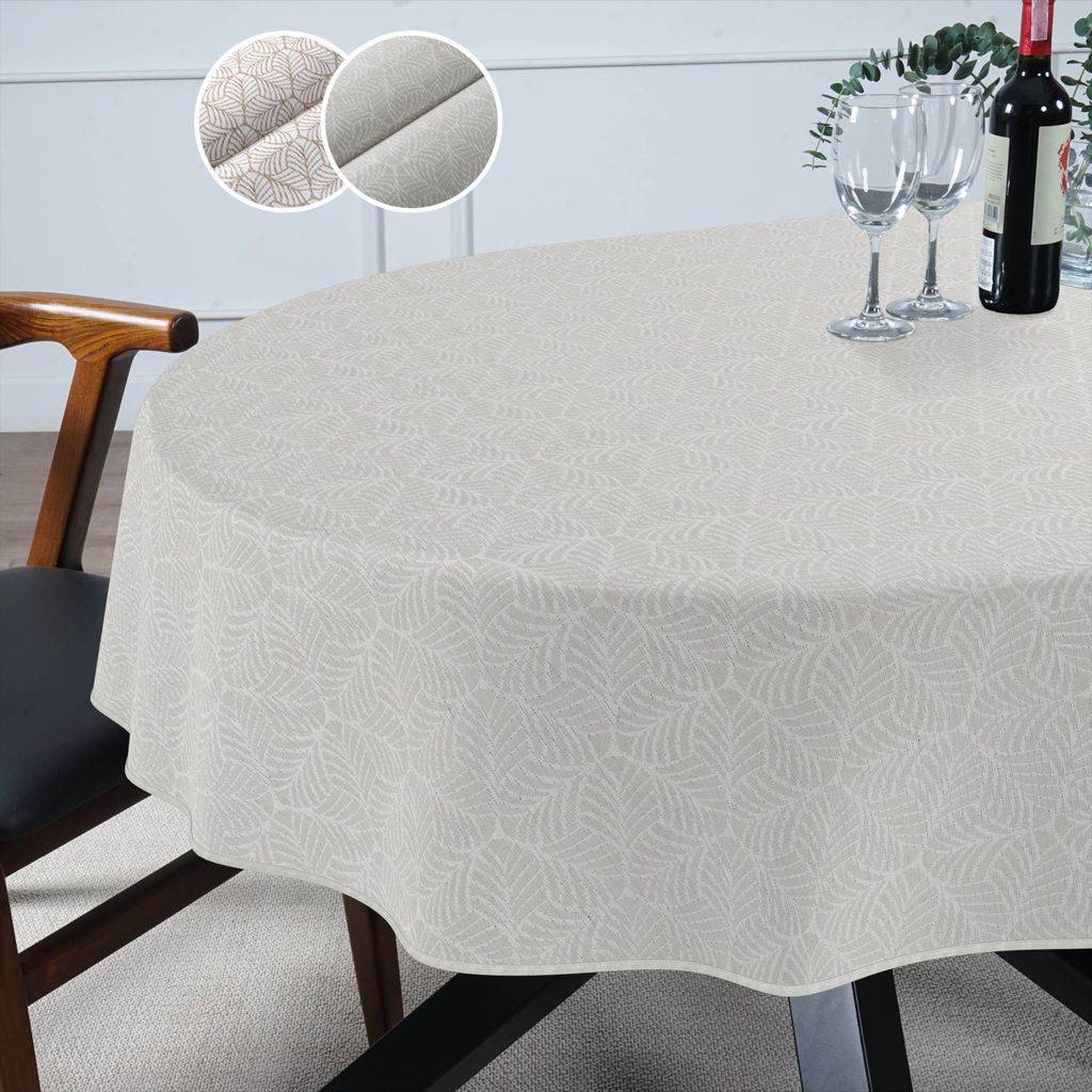 Tischdecke Ornament - NATALIE mit Beschichtung Tischwäsche Ästhetik Motiv Edelmetall Stofftischdecke gemustert Silber Oval 140x240cm mit Paspelband