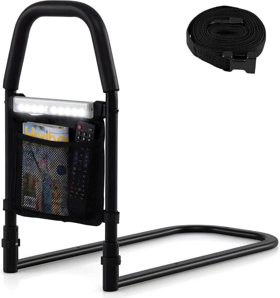 Barre d'aide au lit avec LED et poche de rangement - Sécurité Senior 95cm