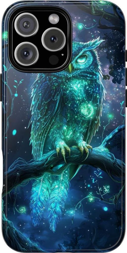 Leuchtende mystische Eule auf Ast – Hülle Kompatibel mit iPhone 16 Pro Max