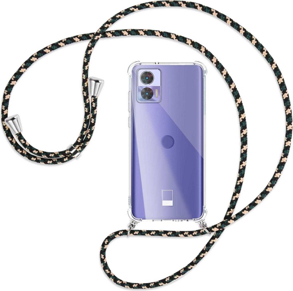 Handykette Backcover-Schutzhülle mit Band (Metall silberfarben) für Motorola Edge 30 Neo (Edge 30 Lite) - camouflage
