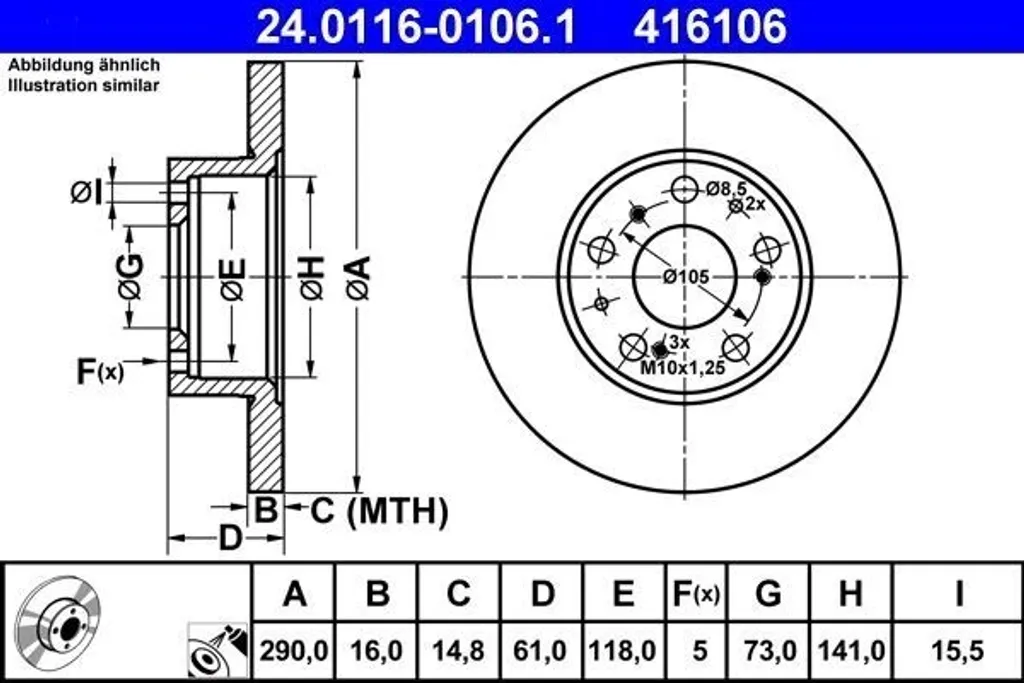 Disque de frein ATE haute résistance pour Ducato OE ZF 93500521
