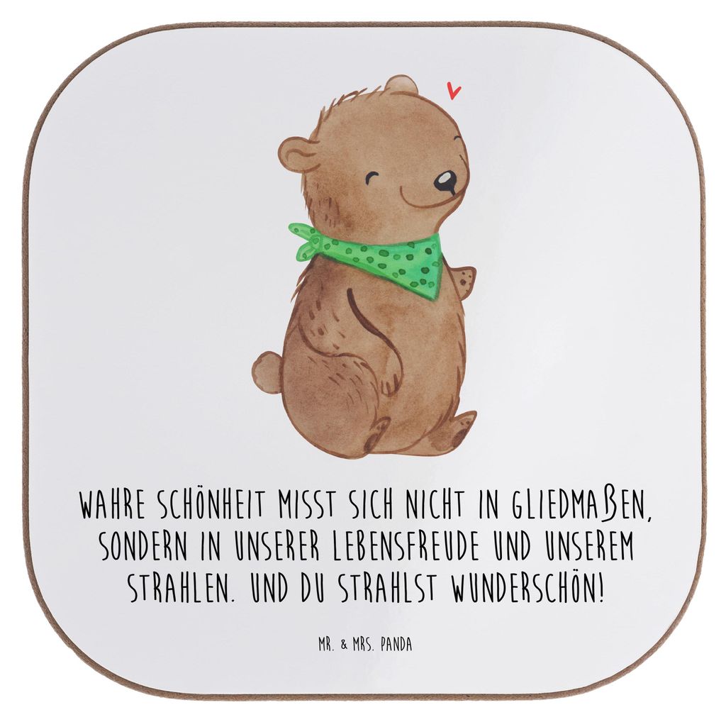 Mr. & Mrs. Panda Tassen Untersetzer Bär Dysmelie - Weiß - Geschenk, Tischuntersetzer, Glas, für Gläser, gläseruntersetzer, Coaster, Holzunters...