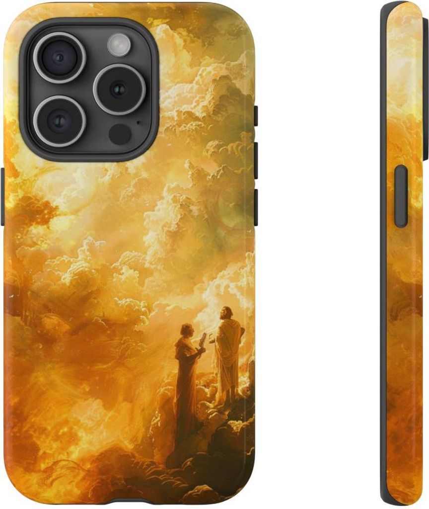 Erhabene Gestalten in goldenen Wolken – Hülle Kompatibel mit iPhone 15 Pro