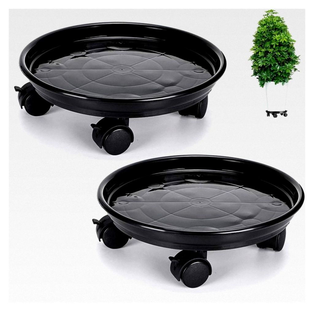 2 Stück Blumentopfständer mit Rollen, 30 cm, Pflanzenständer für Innen- und Außenpflanzen, Tragkraft 56 kg, Schwarz