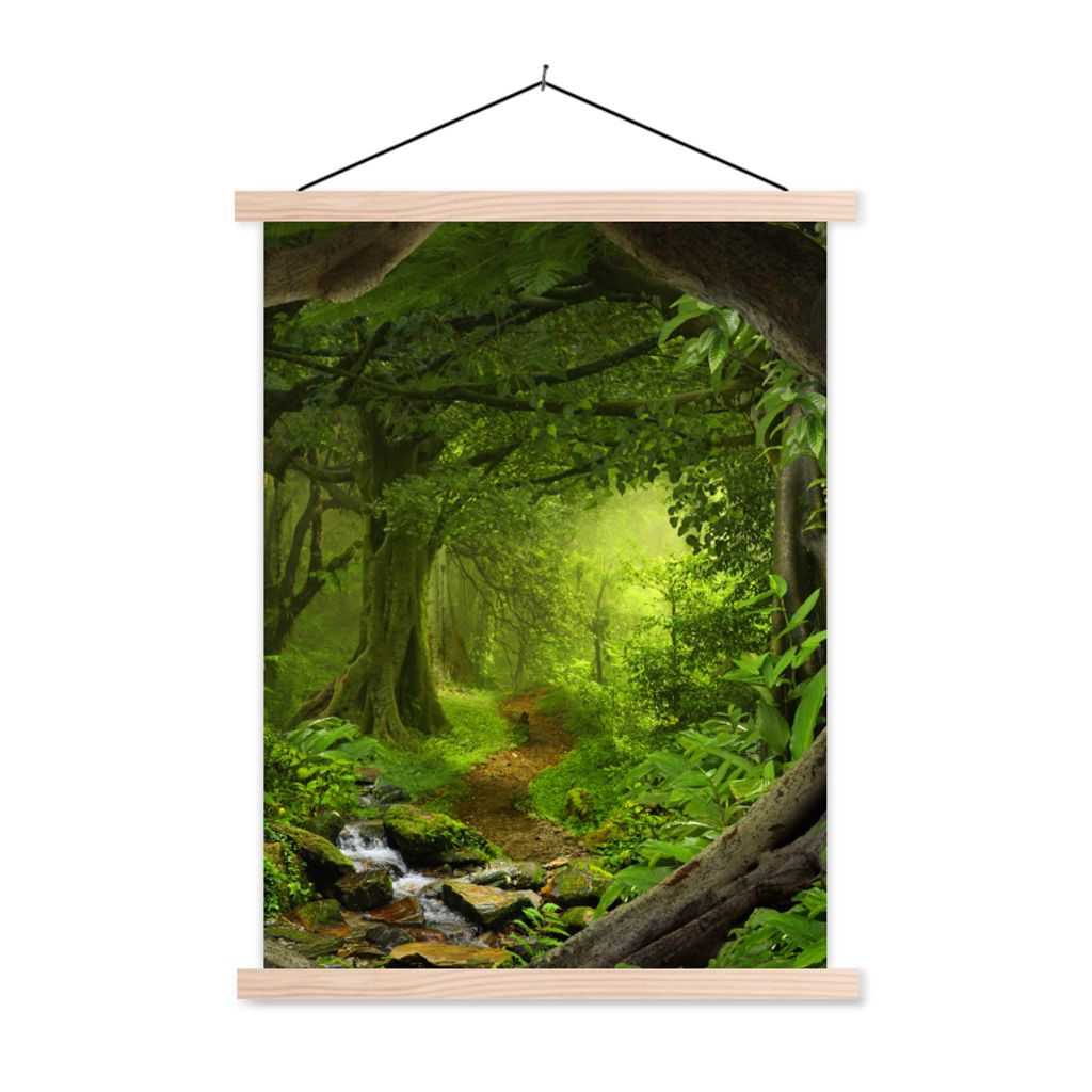 MuchoWow Textilposter Dschungel - Grün - Natur - Tropisch - Pflanzen 40x53 cm mit holzfarbenen Rahmen - Schlafzimmer