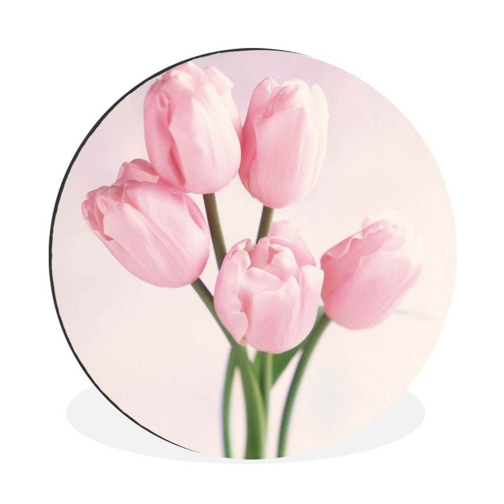 MuchoWow Aluminium Wandkreis Nahaufnahme von rosa Tulpen Ø 60 cm Wanddeko Modern Wohnzimmer - Wand Kreis - Wandbild - Schlafzimmer - Aluminium B...