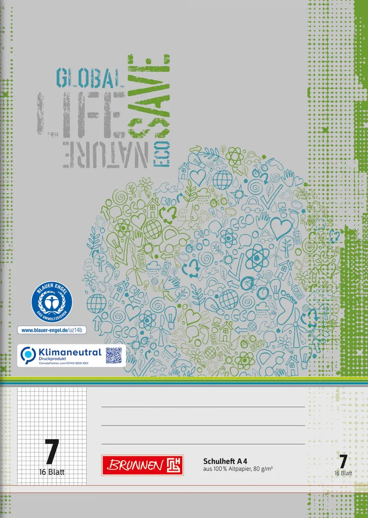 Cahier Scolaire A4 Ligné 7 Vert 16 Pages Papier Recyclé pour École