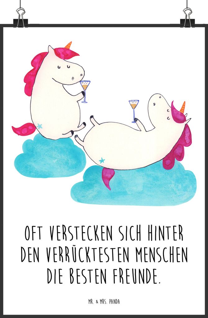 Mr. & Mrs. Panda Bild Einhorn Sekt DIN A2 - Weiß - Geschenk, wanddeko, Wandbild, Unicorn, Spaß, Korken, Party, Beste, Posterdruck, wandkunst, Ein...