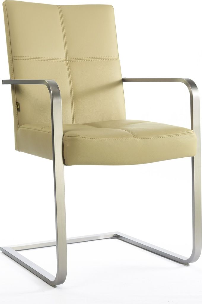 SIX Echtleder Freischwinger – Libero Sand Esszimmerstuhl mit Armlehne & Ergonomischem Edelstahlrahmen – Design Schwingstuhl, für Esszimmer und...