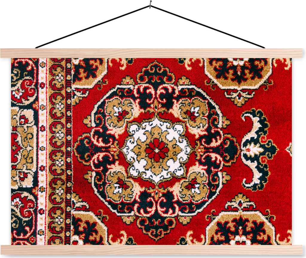MuchoWow Textilposter Persischer Teppich - Teppiche - Rot 120x80 cm mit holzfarbenen Rahmen - Aufhängeset